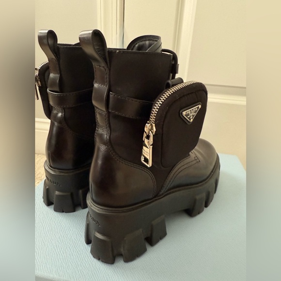 PRADA Monolith with Side Pocket Ankle Boot Size US 7 Black - Picture 12 of 17